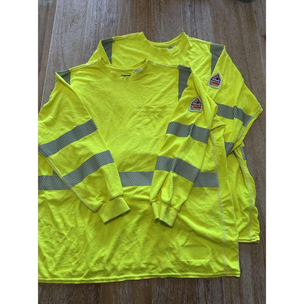 Lot of 2 Bulwark FR Shirts Mens XXL Hi Vis Long Sleeve Work T Shirt SMK8 CAT2 2x